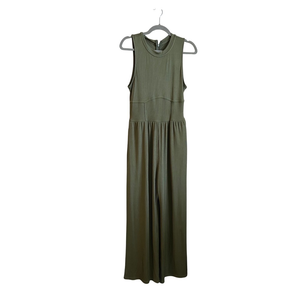 Cider Green Ribbed Sleeveless‎ Wide Leg Jumpsuit Corset Waist CD20221129213383JP